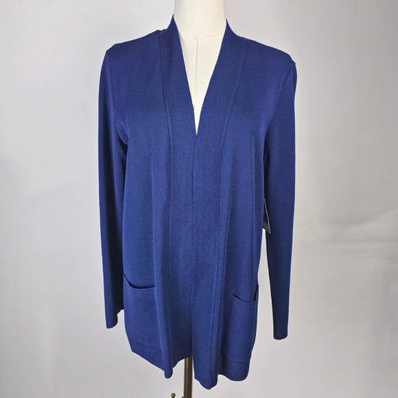 Jones New York Sweater Womens XS Navy‎ Open Front Pockets Cardigan Long Sleeve - Picture 2 of 9